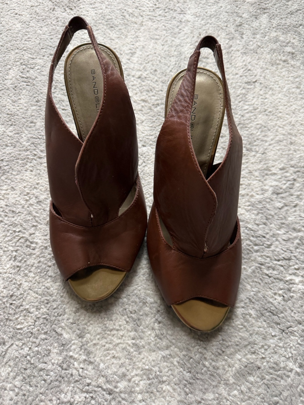 Bandolino Brown Leather Peep-Toe Slingback Heels - size 7.5